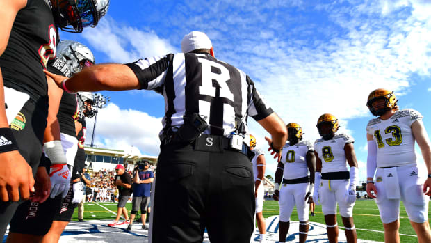 Jan 20, 2023; Honolulu, Hawaii, US; Coin toss prior to the Polynesian Bowl between Team Mauka and Team Makai at Kunuiakea Stadium. Mandatory Credit: Steven Erler-USA TODAY NETWORK